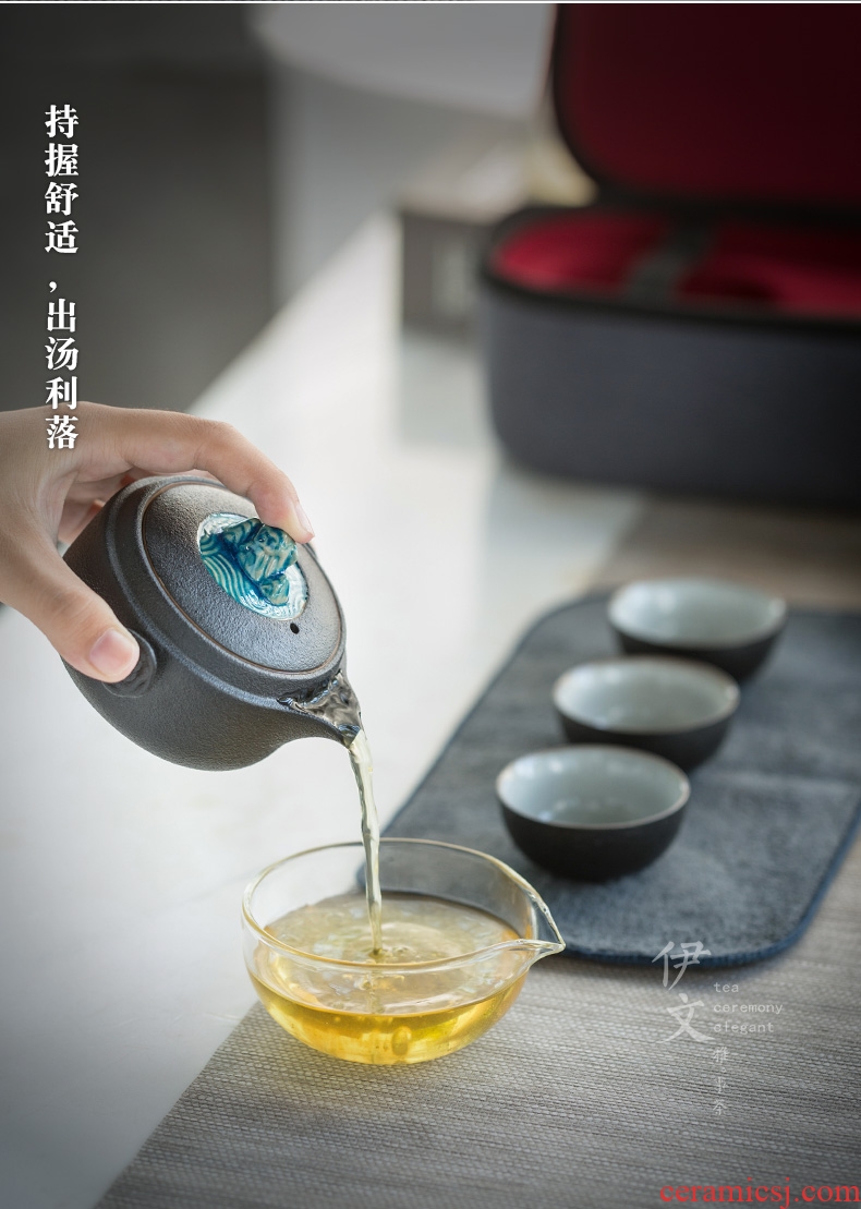 Evan ceramic portable crack kung fu tea sets tea pot cup travel outdoor contracted a pot of three cups