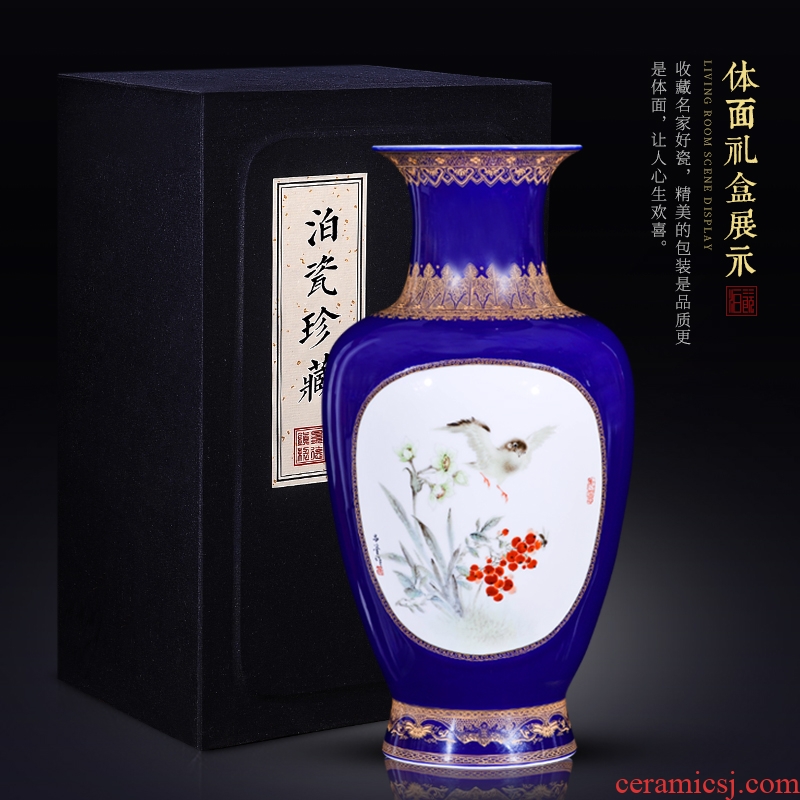 Jingdezhen ceramics hand - made heavy industry offering blue dress painting of flowers and Chinese style household adornment rich ancient frame vase furnishing articles