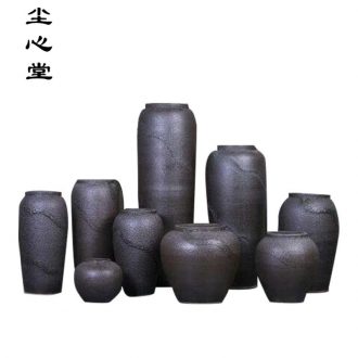 Dust heart of modern retro black thick ceramic POTS cylinder of large sitting room household soft adornment vase