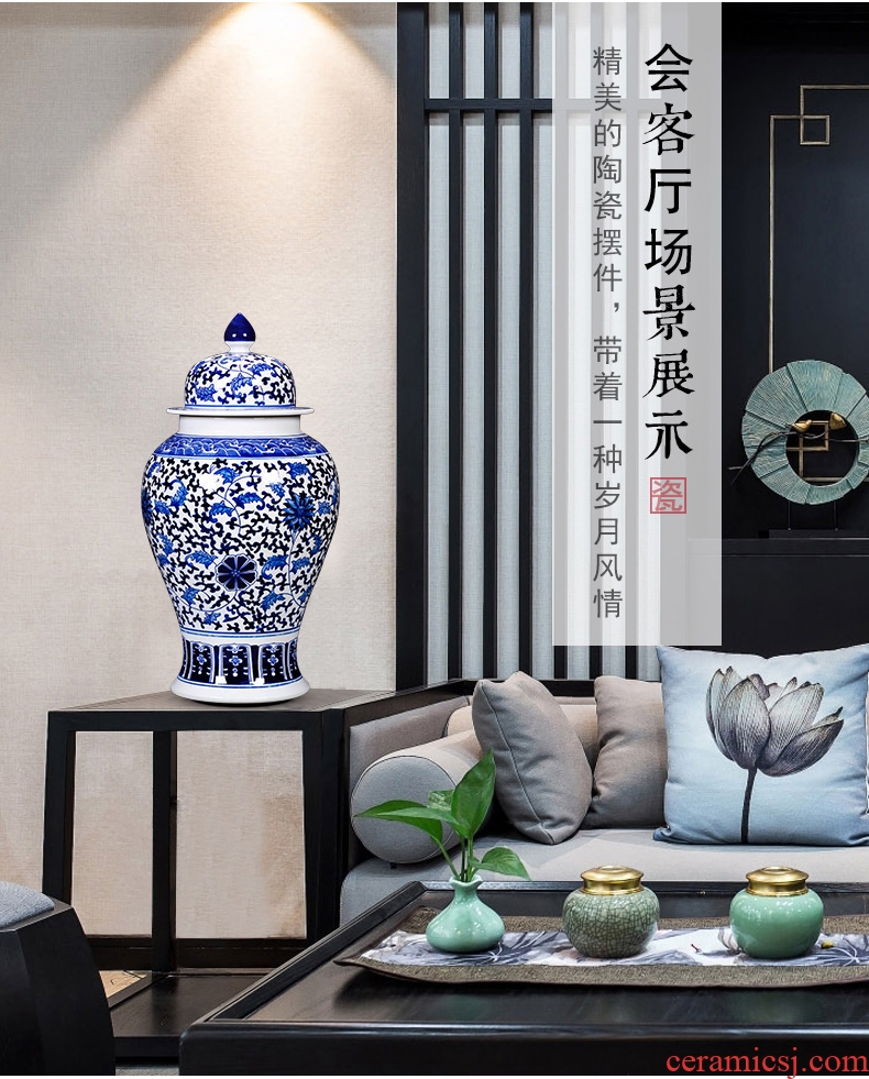 Jingdezhen blue and white porcelain ceramic vases, antique large flower arrangement of Chinese style living room TV cabinet home decoration furnishing articles - 600938722049