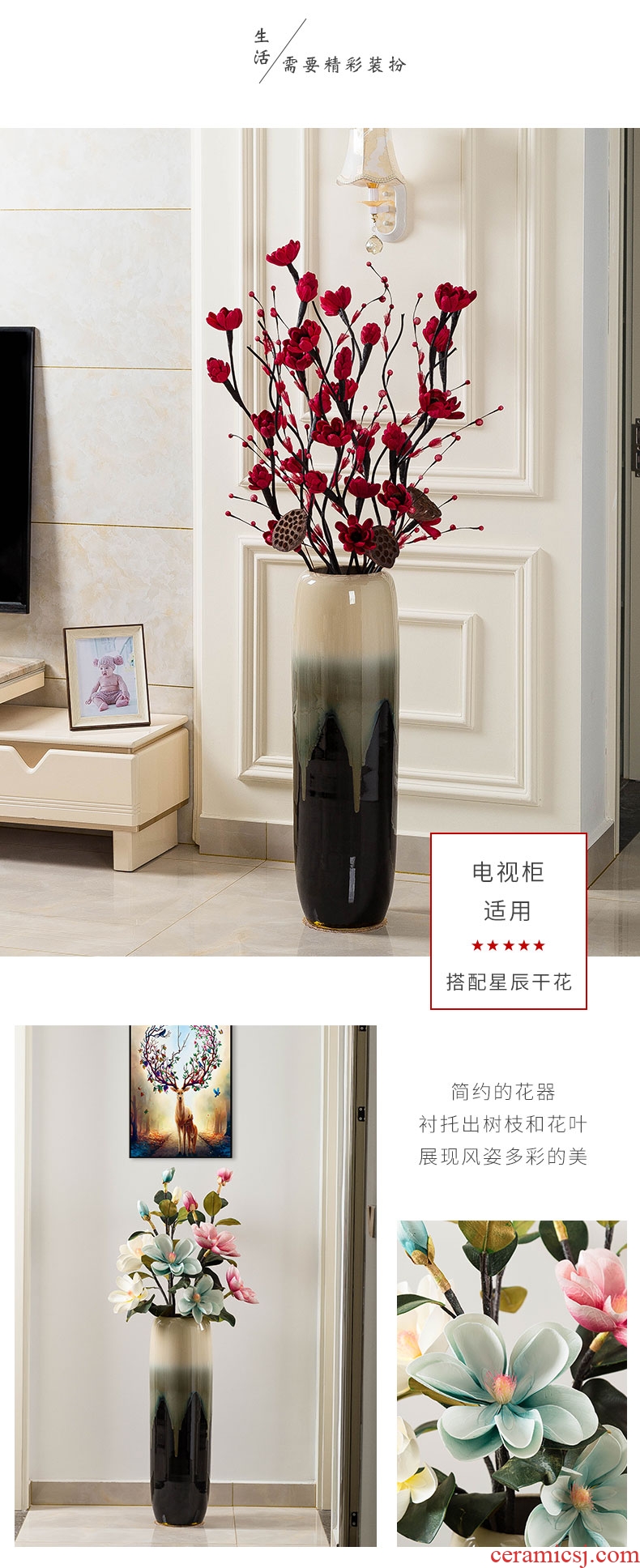 Large ceramic vase light key-2 luxury ground hotel villa living room the dried flower arranging furnishing articles retro nostalgia pottery decoration - 585969015472