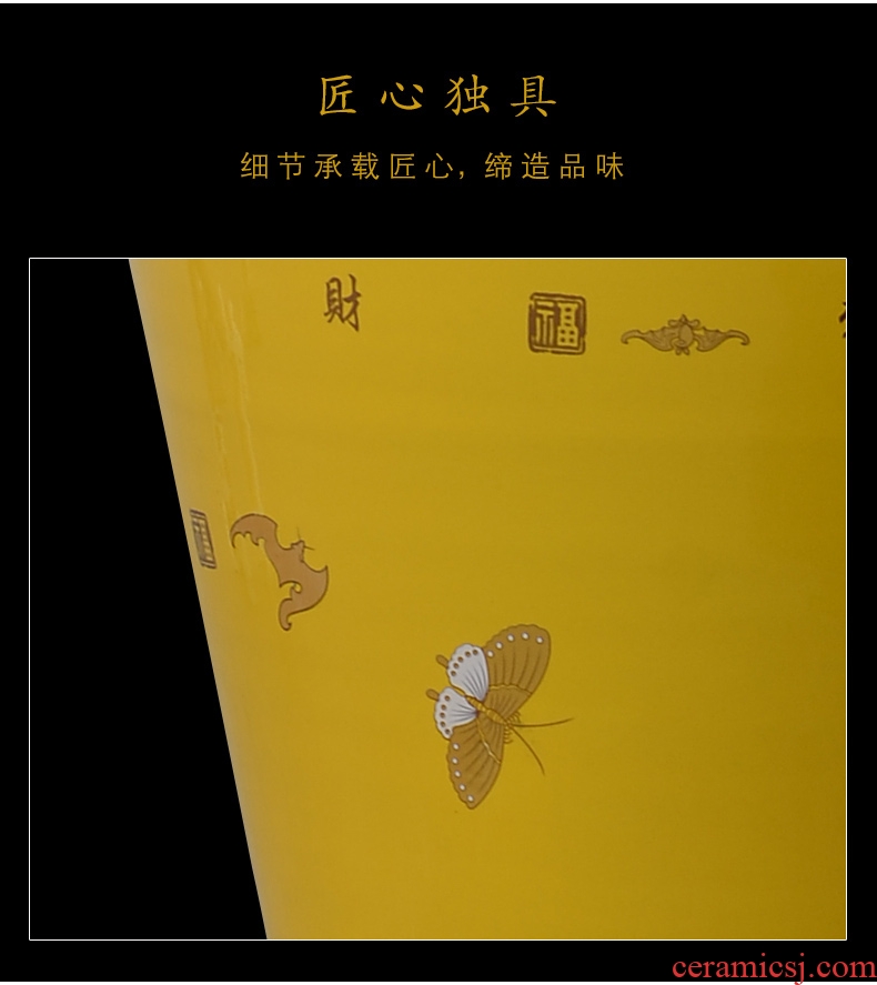 Jingdezhen ceramics maxim big yellow vase furnishing articles of Chinese style sitting room ground adornment housewarming gift - 595410387387
