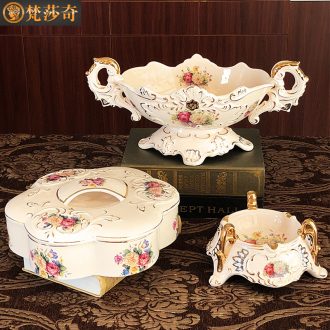 Europe type tea table furnishing articles suit luxury compote three-piece ceramic sitting room adornment desktop fruit dish ashtray