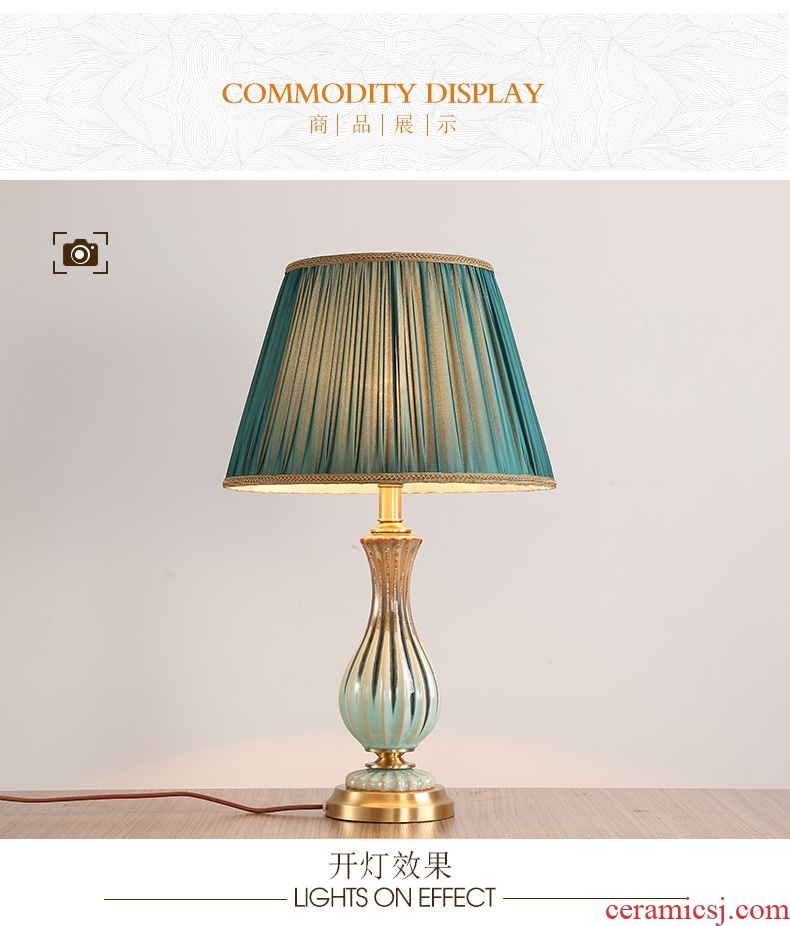 American whole copper ceramic desk lamp LED the study of bedroom the head of a bed model chandeliers contracted sweet and creative move