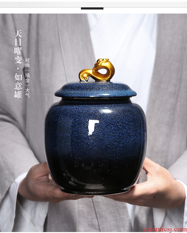 Auspicious edge caddy fixings ceramic large red glaze, a kilo is installed seal storage POTS of tea packaging household