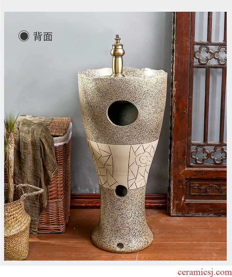 Ceramic basin of pillar type lavatory hand - carved archaize pillar lavabo toilet ground for wash gargle single basin