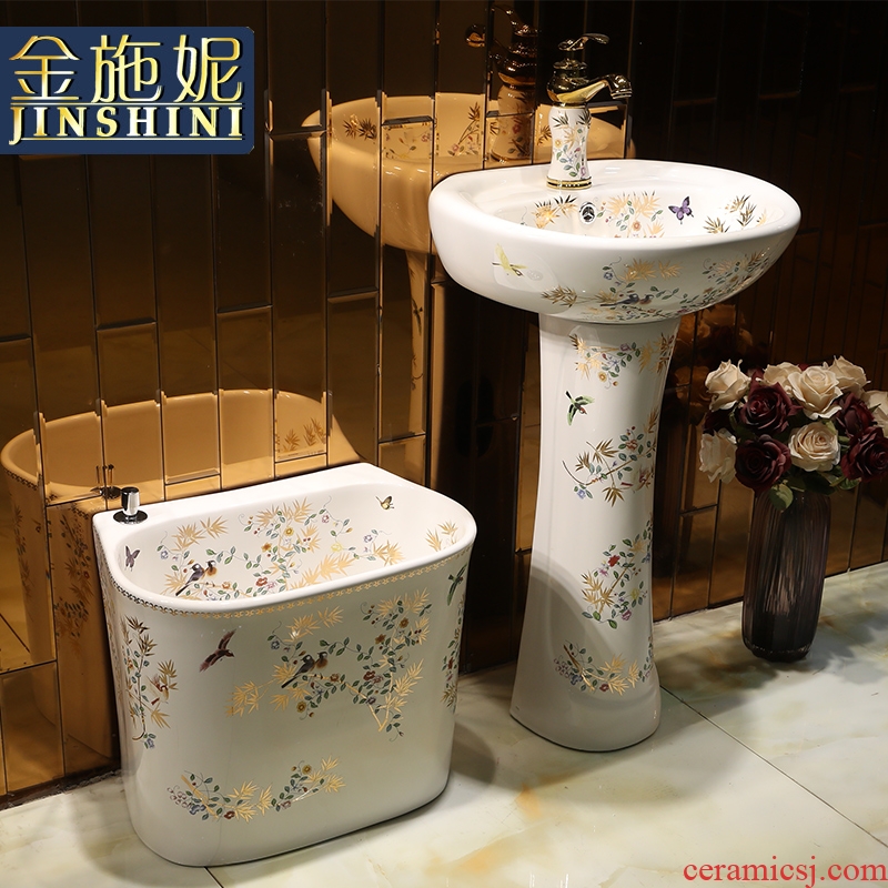 Bathroom sink one pillar basin retro balcony ceramic sanitary ware, small family toilet ground the lavatory