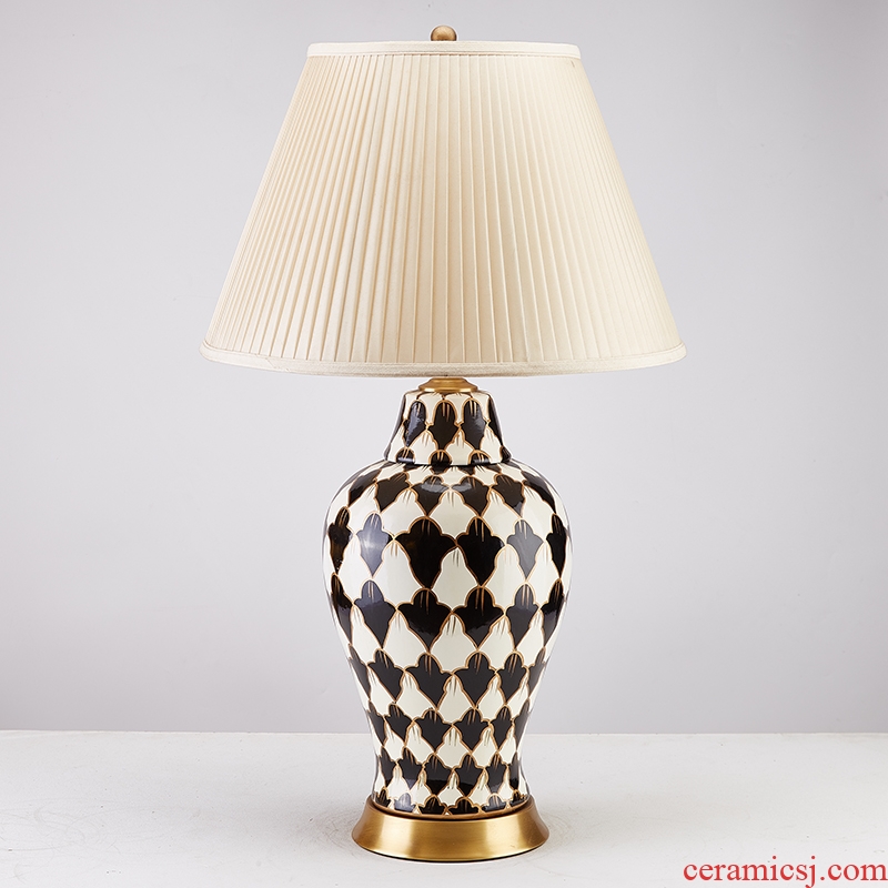 American ceramic desk lamp villa living room bedroom berth lamp creative designer fashion and personality study all copper lamp