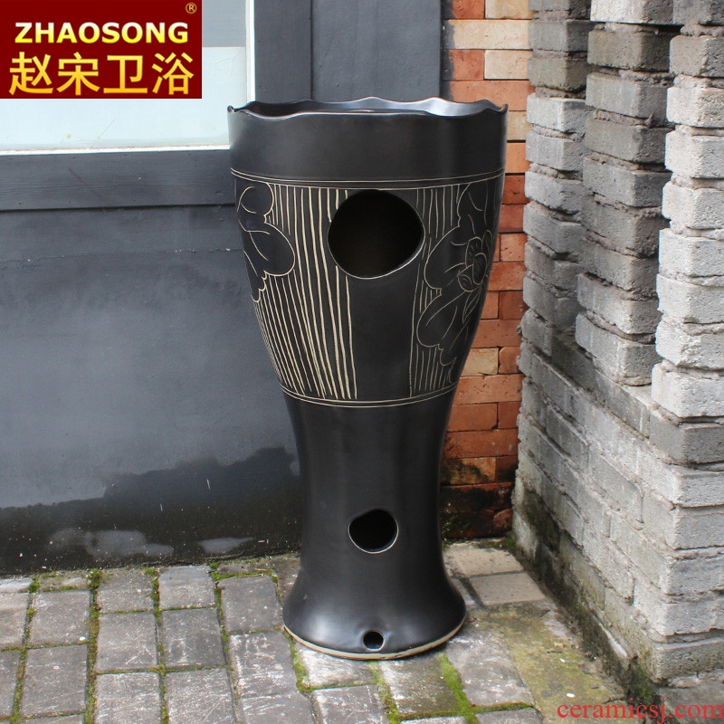 New Chinese style floor ceramic household one pillar basin sinks outdoor toilet lavabo restoring ancient ways is the balcony