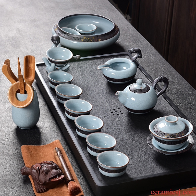 Tao blessing ceramic kung fu tea set household elder brother kiln teapot teacup combinations of a complete set of open your porcelain tea set