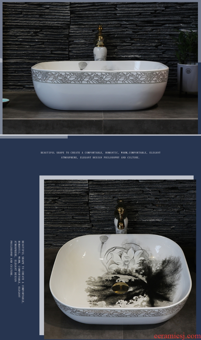 Basin ceramic art on the square on the toilet for wash face Basin sink Basin ink lotus