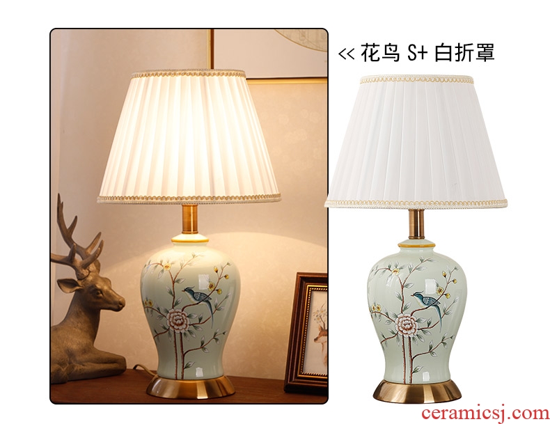 Ceramic lamp American bedroom living room study of new Chinese style restoring ancient ways European - style decorative lamps and lanterns is I warm bedside lamp