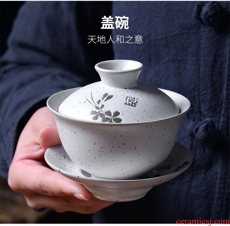 Tao blessing retro white kung fu tea set household ceramics of the silk road the whole tea kettle cup group