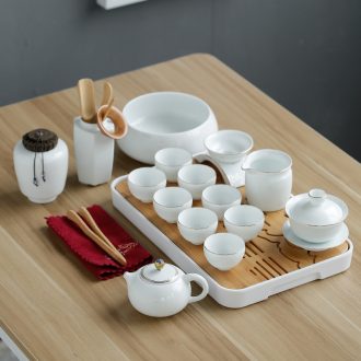 Household ceramics kung fu tea set tea tray contracted office of a complete set of white porcelain tea set tea tureen teapot teacup