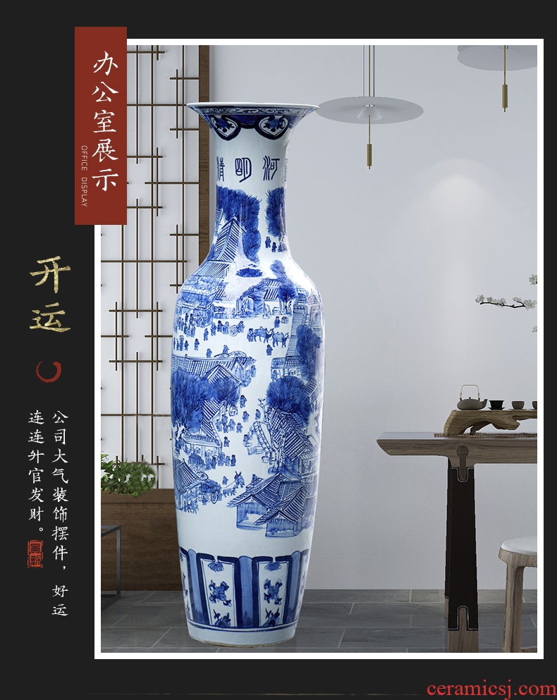 Jingdezhen ceramic furnishing articles hand - made blue anaglyph large vases, flower arrangement of Chinese style porch sitting room adornment handicraft - 598913548713