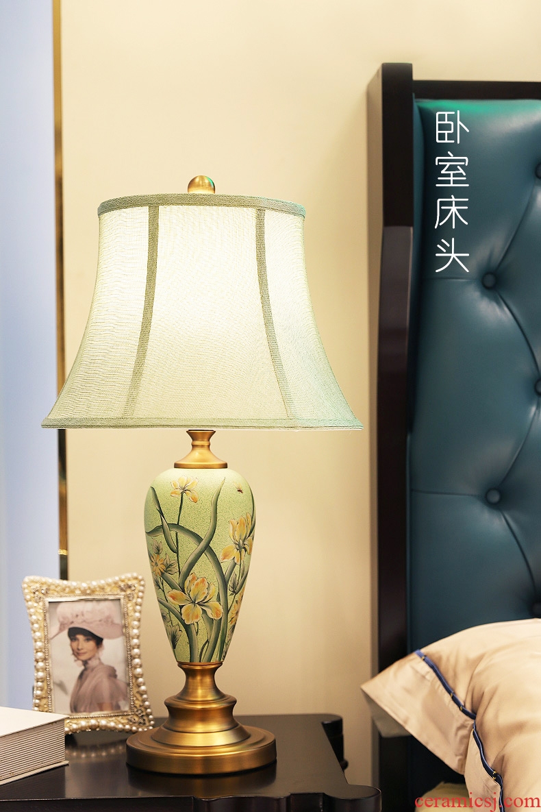 American modern hand - made lamp decoration ceramics art pattern copper whole sitting room the bedroom of the head of a bed of new Chinese style lamps and lanterns