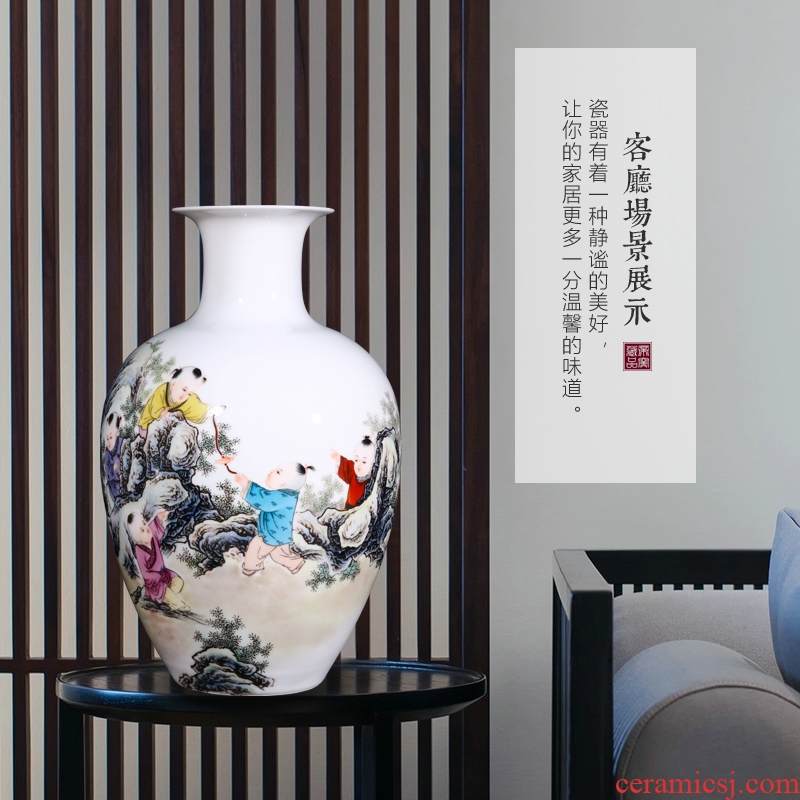 Jingdezhen ceramics dong-ming li hand-painted lad vase Chinese style living room TV ark flower arranging decoration as furnishing articles