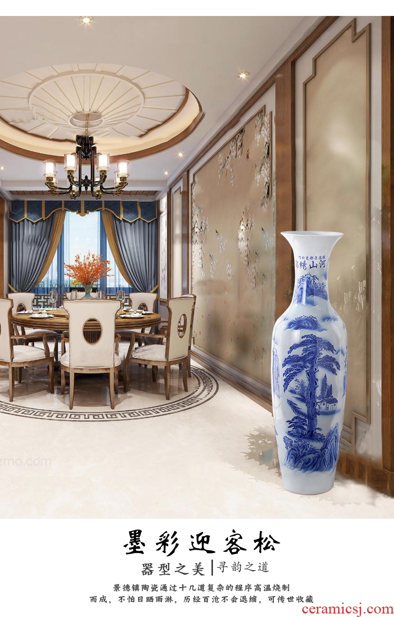 The Big vases, ceramic sitting room adornment is placed wave flower arranging flower implement modern blue and white contracted porcelain vase - 595481935034