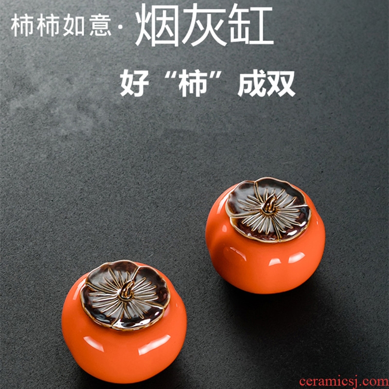 Ceramic ashtray with cover household ashtray gift - giving gifts creative move windproof office persimmon ashtray