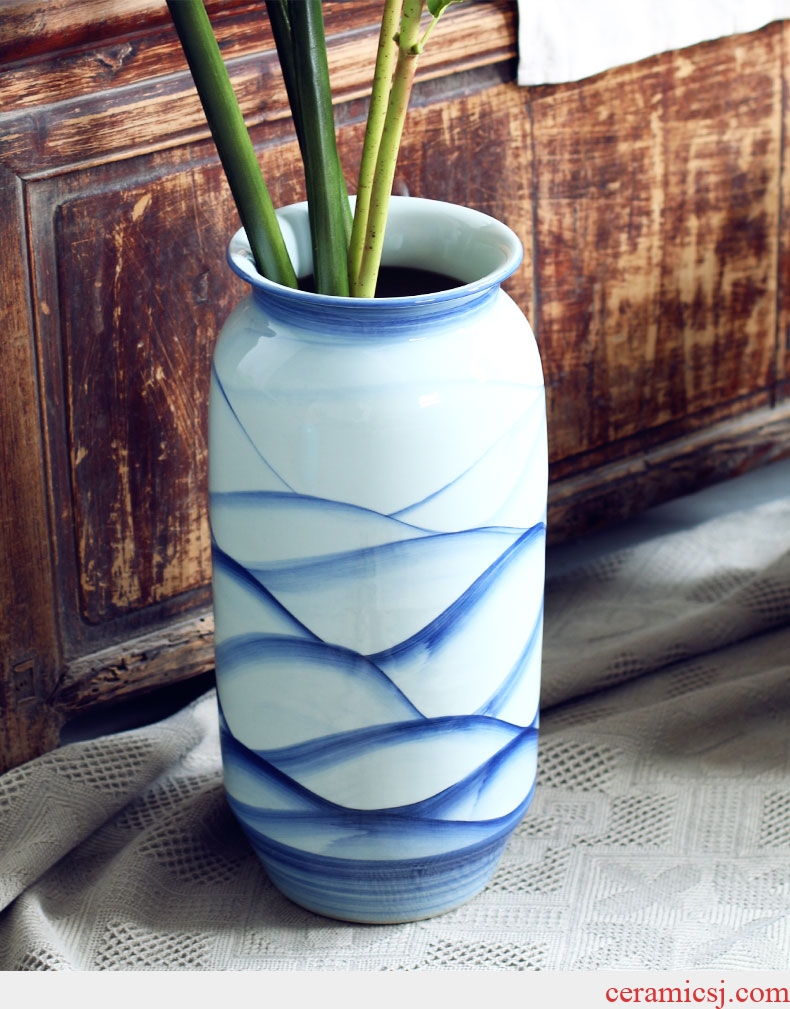 Restoring ancient ways of jingdezhen ceramic furnishing articles sitting room be born creative coarse pottery big vase crafts new Chinese style is contracted flower arrangement - 593233394343