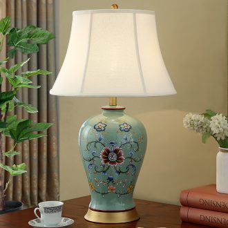 British antique green leaf full copper ceramic desk lamp American country big yards example room, the design of the sitting room the bedroom the head of a bed