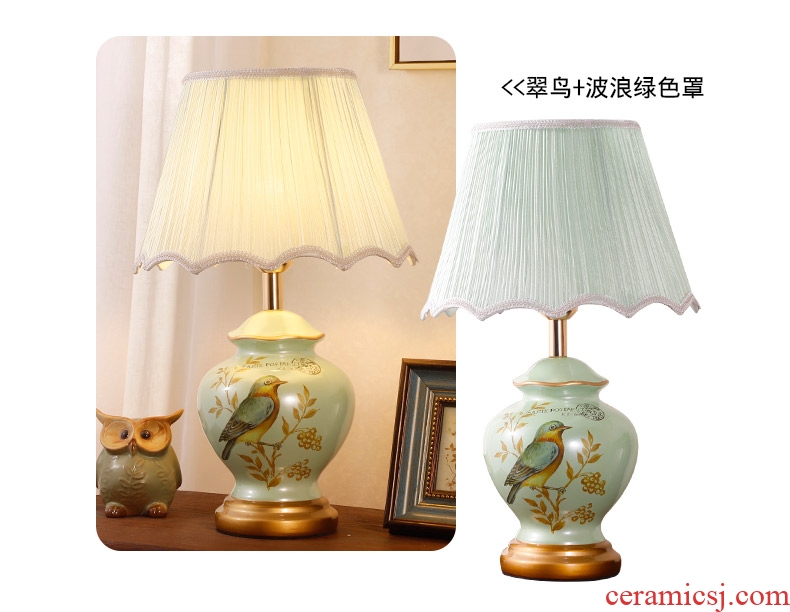 Ceramic lamp American pastoral European study of new Chinese style restoring ancient ways the sitting room the bedroom, cloth art berth lamp warm warm light