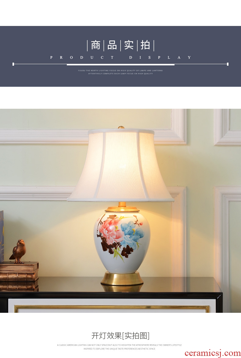 New Chinese style ceramic desk lamp sitting room bedroom berth lamp American contracted study adornment retro sweet full copper lamp