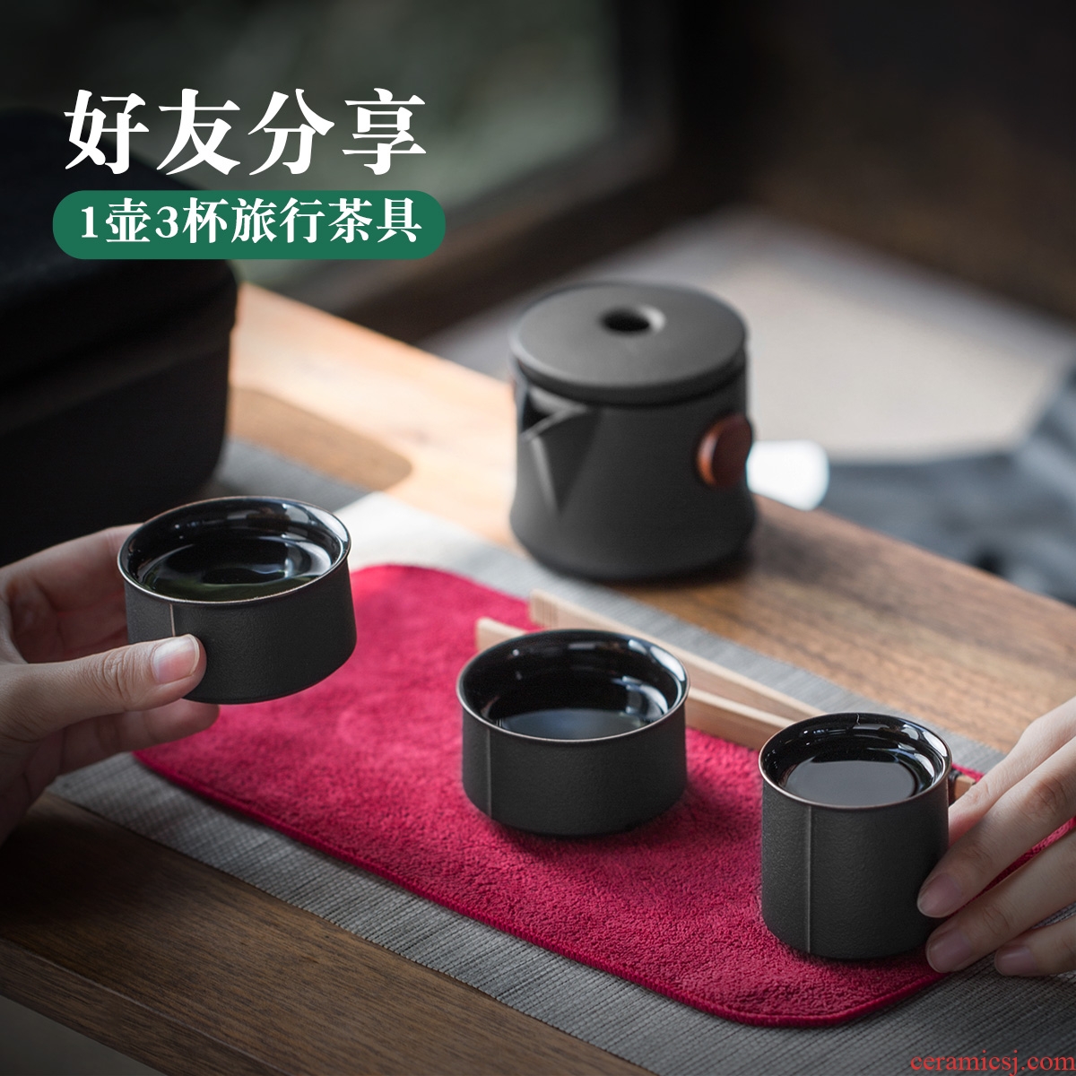 Evan ceramic kung fu tea set Japanese contracted portable tea crack set a pot of three is suing travel
