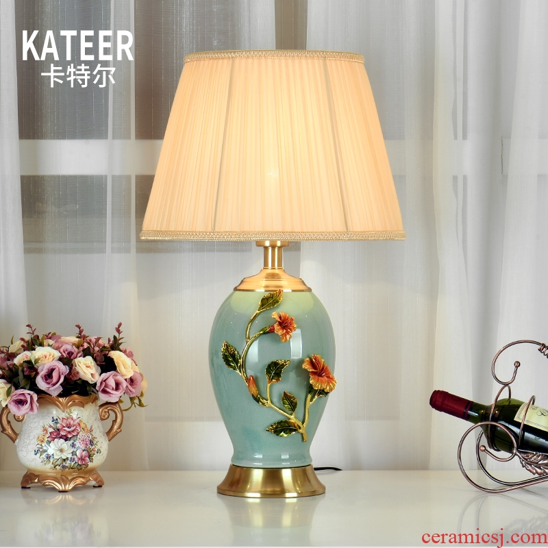 Full copper colored enamel lamp of new Chinese style American key-2 luxury European sitting room warm and creative ceramic lamp of bedroom the head of a bed