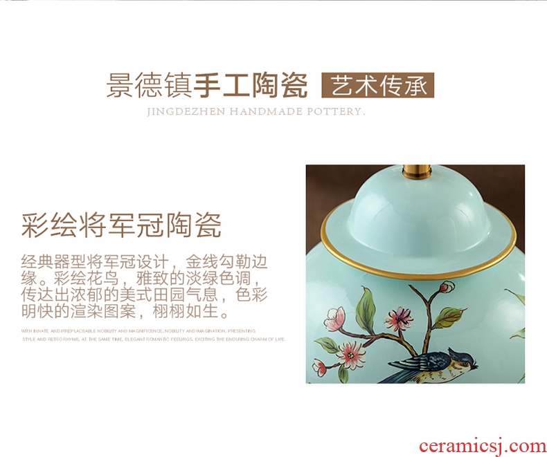 Modern new Chinese style ceramic desk lamp American creative hand - made painting of flowers and restoring ancient ways continental warm sitting room bedroom berth lamp