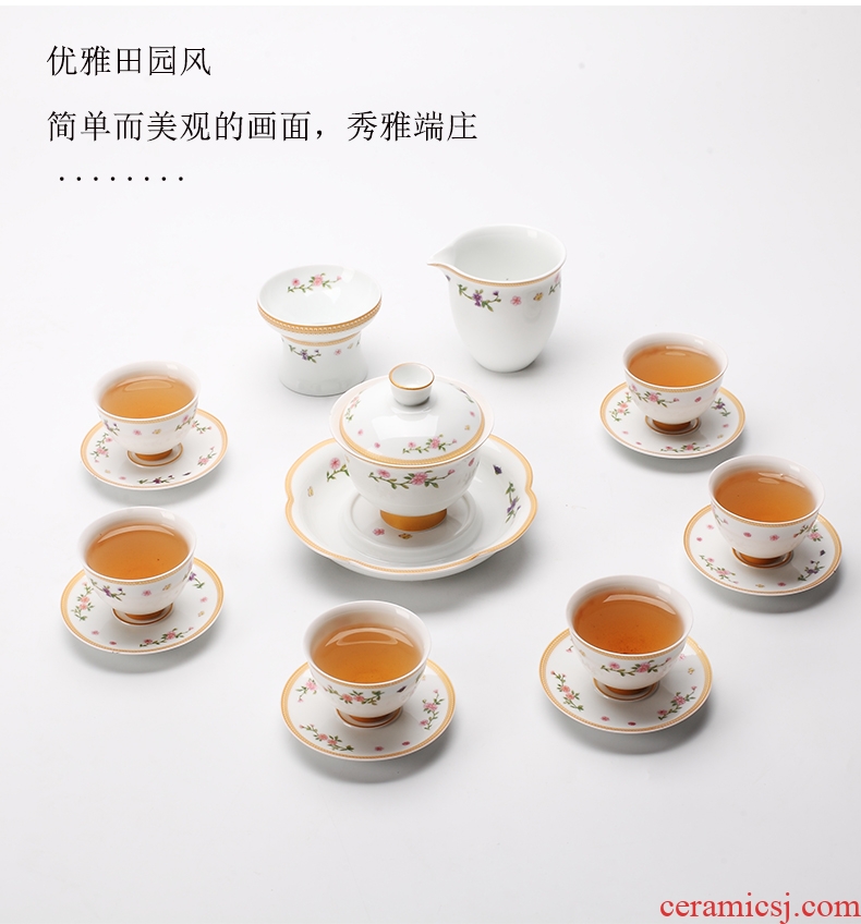 DH jingdezhen ceramic kung fu tea set household tureen cups of a complete set of gift set of tea cups teapot