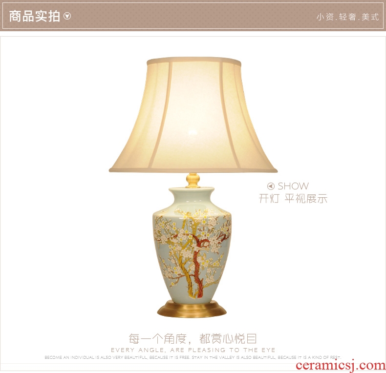 LED lamp All copper ceramic desk lamp of bedroom the head of a bed creative move hand - made painting of flowers and a sitting room, a study of new Chinese style lamp