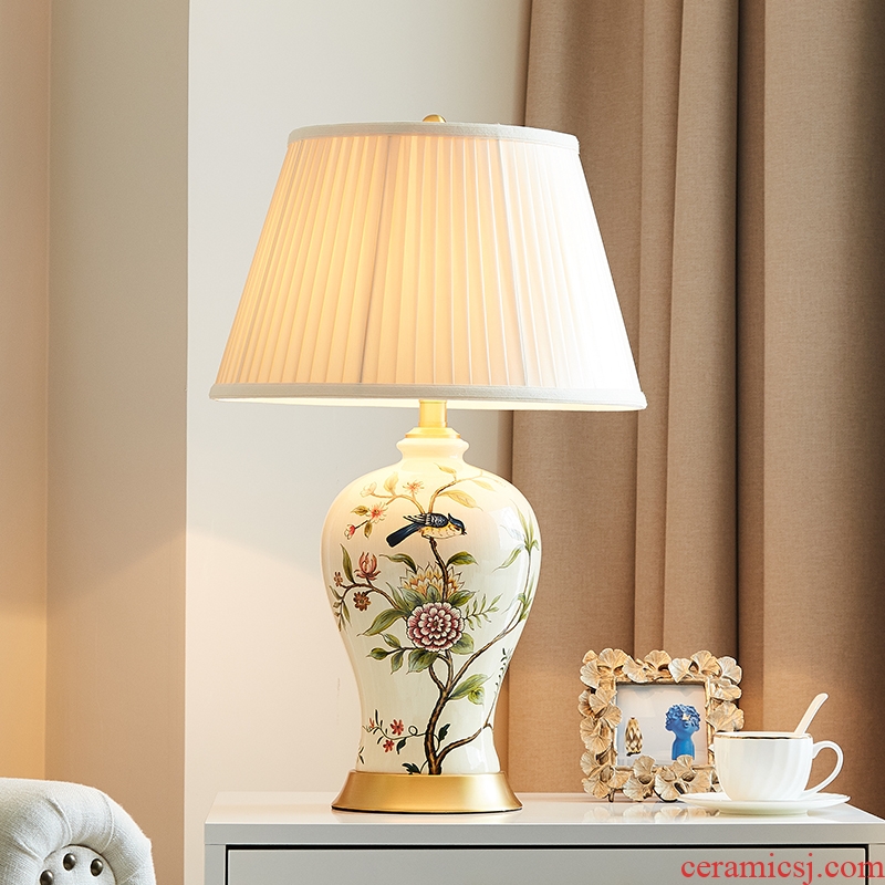 American ceramic desk lamp European rural living room of new Chinese style villa retro atmosphere creative full copper lamp of bedroom the head of a bed
