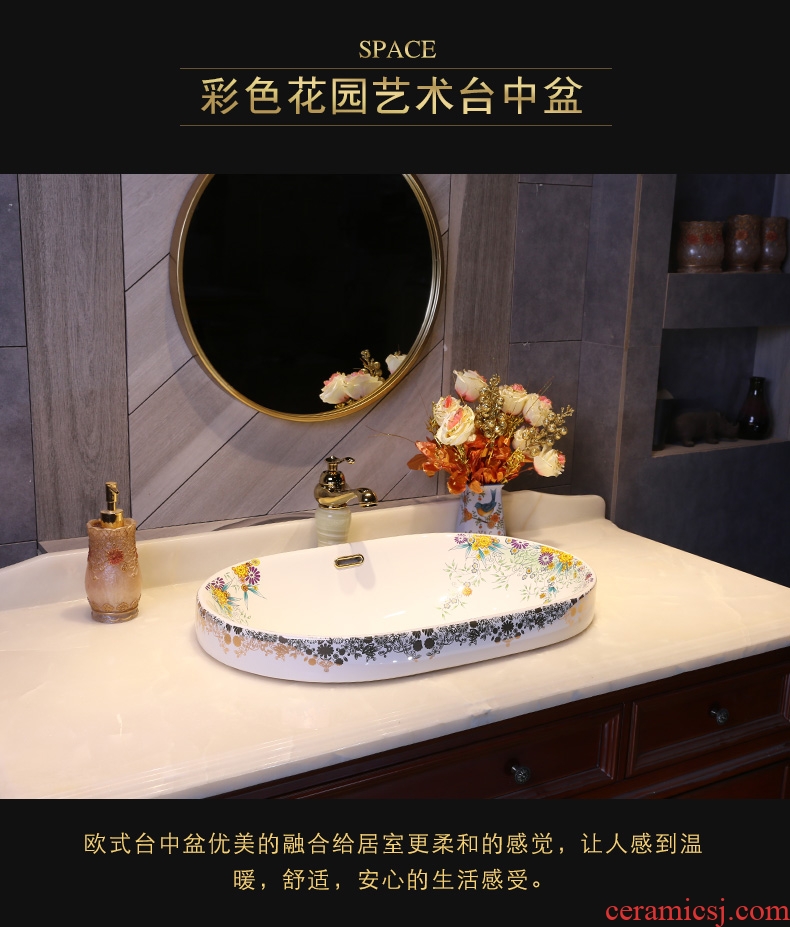 JingYan colorful garden art taichung basin half embedded ceramic sinks and hanging on the stage basin sink basin