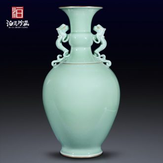 Jingdezhen ceramics archaize pea green glaze dragon ear long belly vase sitting room porch flower arranging home furnishing articles