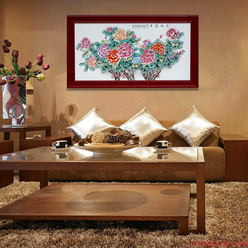Jingdezhen hand - made ceramic plate painting enamel peony wall hanging teahouse study is decorated metope hangs a picture hang mural box