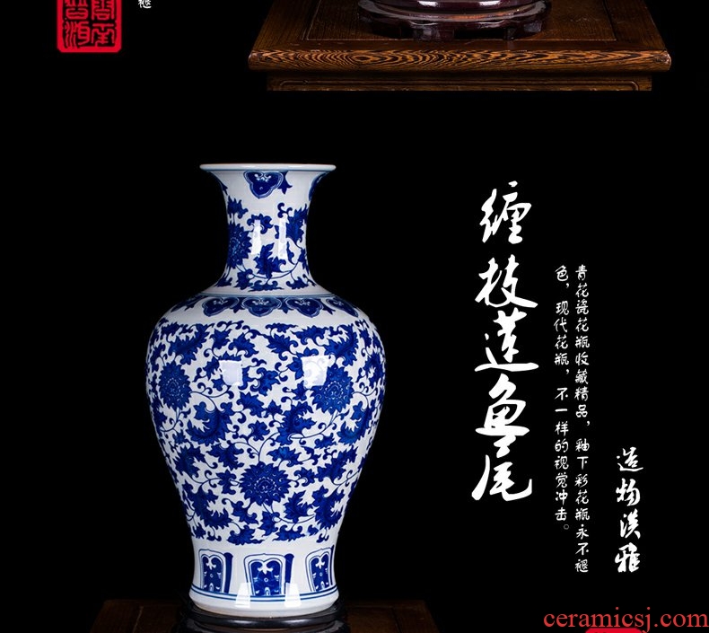 Continuous grain of jingdezhen ceramic general large as cans of blue and white porcelain vase modern vogue to live in the living room