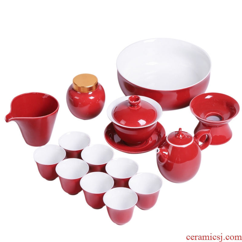 Wedding tea set new wedding wedding gift boxes ceramic red kung fu tea pot high-grade household contracted