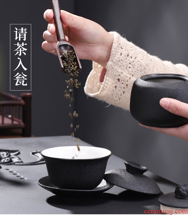 Tang Xian kung fu tea set suit of black tea tureen home sitting room tea cups exchanger with the ceramics 6 gentleman with zero