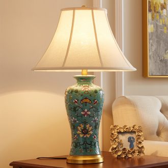 American sitting room bedroom berth lamp European - style villa rural new Chinese style sofa tea table full copper ceramic lamp