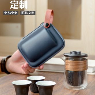 Ceramic pot of three cups of crack of a portable bag kung fu tea set contracted tea cup custom logo