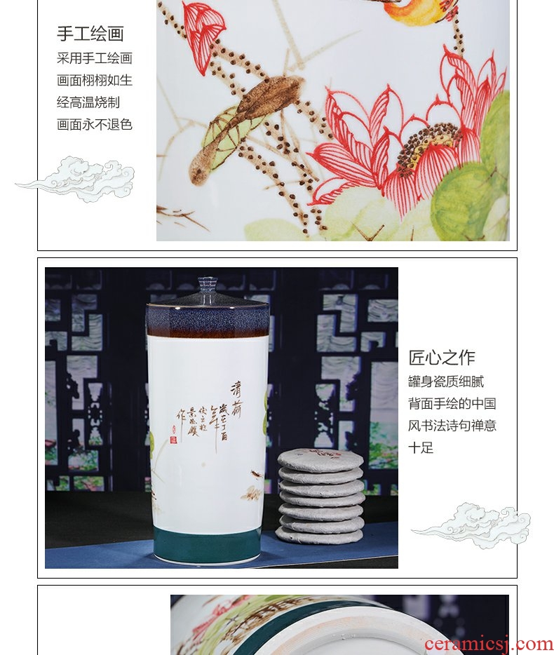 Continuous grain of jingdezhen ceramic hand - made large tank creative caddy fixings tea tea cake seal to restore ancient ways