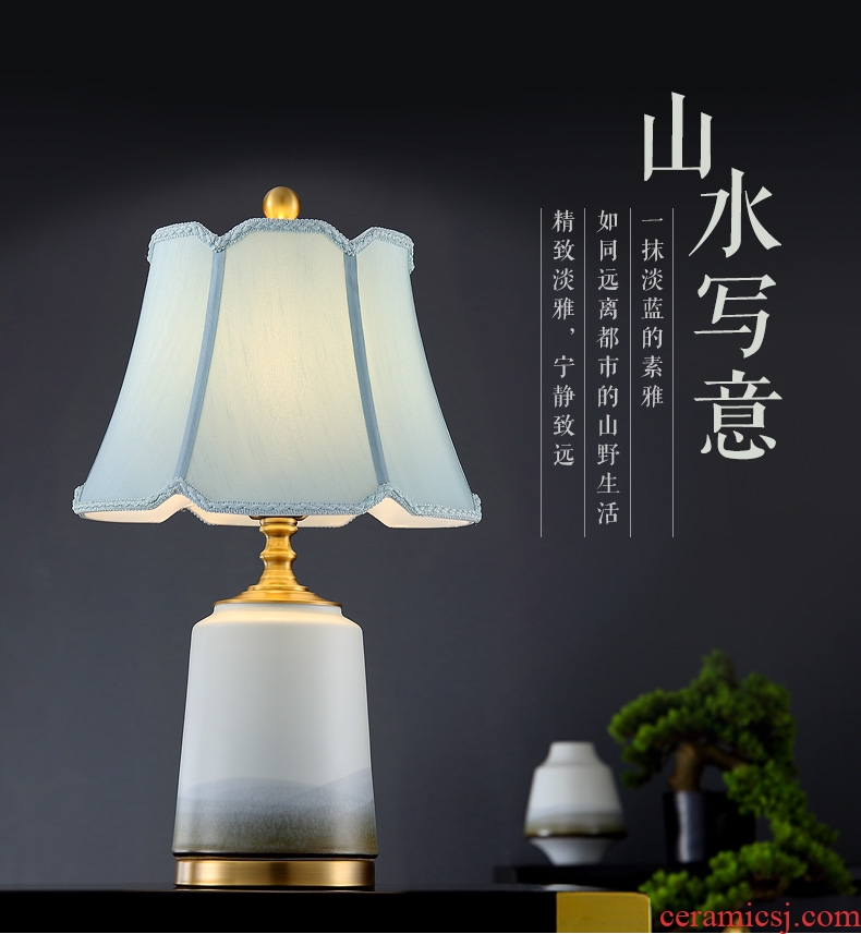 New Chinese style lamp ceramic decoration art of I and contracted designer sitting room the bedroom of the head of a bed lamp all copper lamps and lanterns
