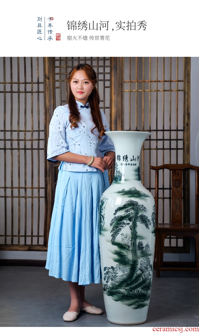 Blue and white porcelain jingdezhen ceramic vase sitting room place large antique Chinese style household decorative vase TV ark - 529007145046