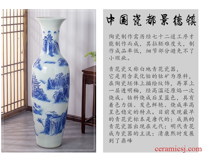Jingdezhen blue and white porcelain ceramic vases, antique large flower arrangement of Chinese style living room TV cabinet home decoration furnishing articles - 595481935034