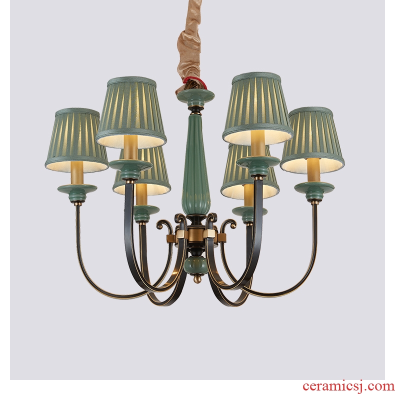 The copper pendant sitting room dining - room lamp European contracted study bedroom light pure copper ceramic lamps and lanterns of key-2 luxury villas