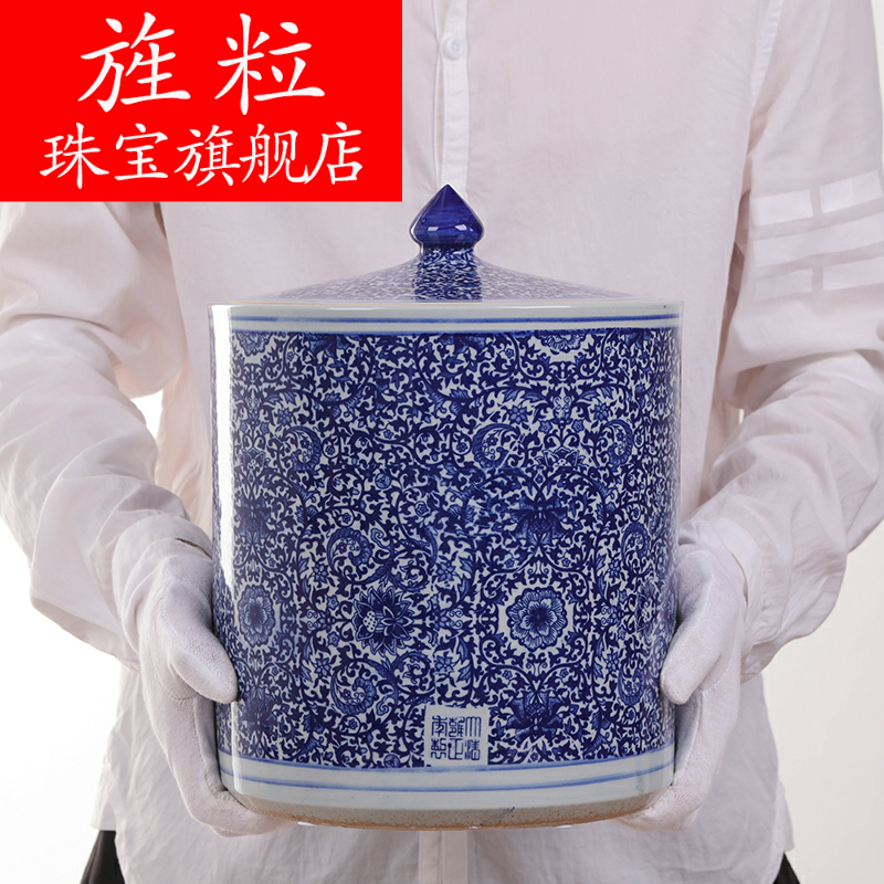 Continuous grain of jingdezhen ceramic tea canister receives puer tea cake jar airtight restoring ancient ways of tea cake home