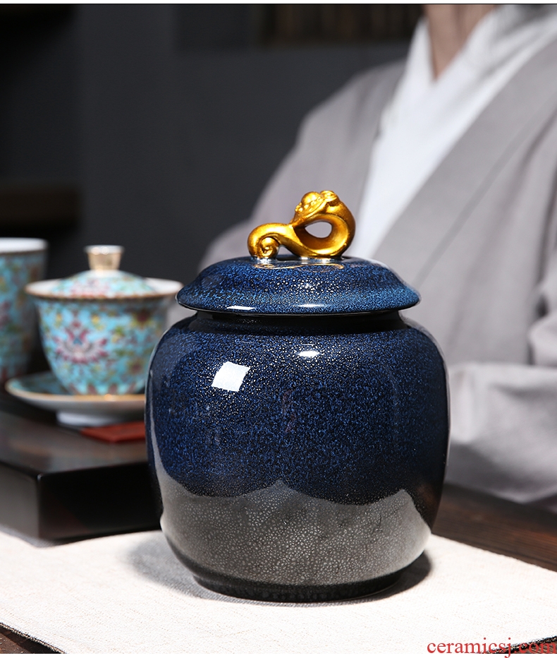 Auspicious edge caddy fixings ceramic large red glaze, a kilo is installed seal storage POTS of tea packaging household