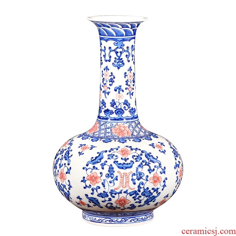 Jingdezhen ceramics imitation qianlong hand - made Chinese style restoring ancient ways is blue and white porcelain vase wine sitting room adornment is placed