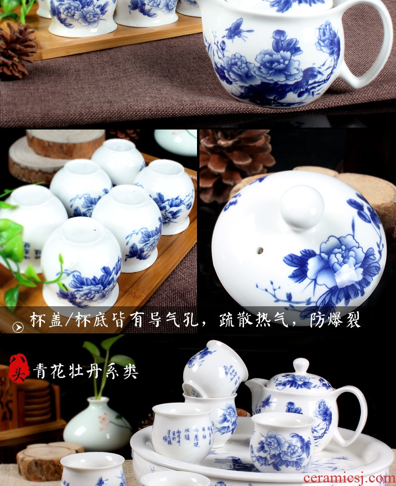 Cup suit ceramic teapot suit jingdezhen blue and white porcelain tea set double kung fu tea set a large household of a complete set of